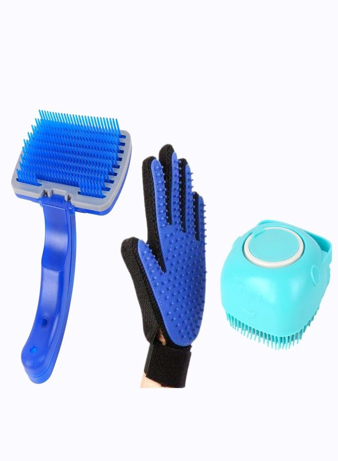 مجموعة العناية بالحيوانات الأليفة متعددة الألوان 3 في 1 - فرشاة ناعمة، وقفاز استحمام، وموزع شامبو للكلاب والقطط - Image 1